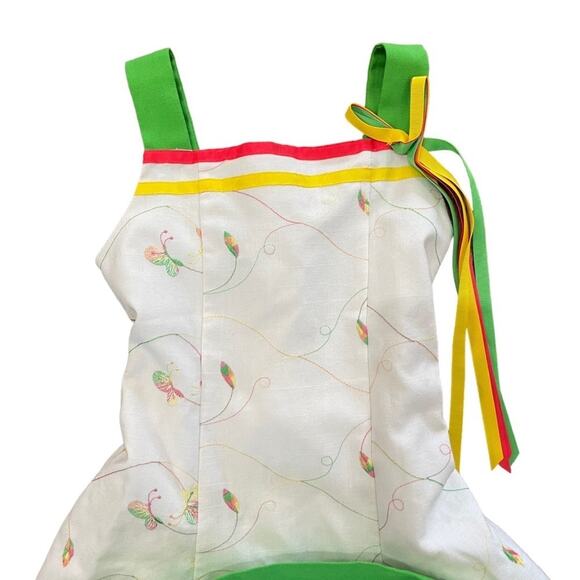 Bonnie Jean Girls Dress Size 6 White Embroidered Poplin Pink Yellow Lined Dress - Picture 3 of 8